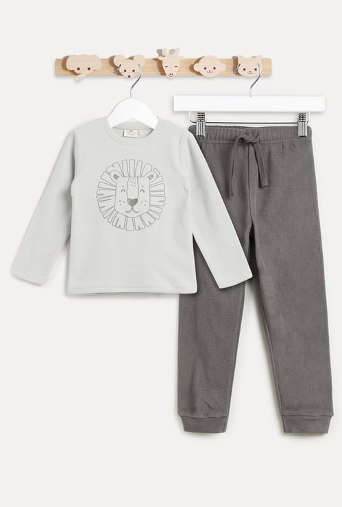 Juniors Lion Embroidered Fleece T-shirt and Pyjama Set