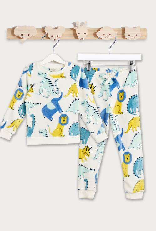 Juniors Dino Print Fleece T-shirt and Pyjama Set