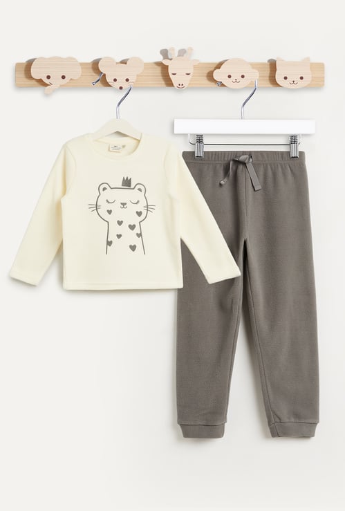 Juniors Cat Embroidered T-shirt and Pyjama Set