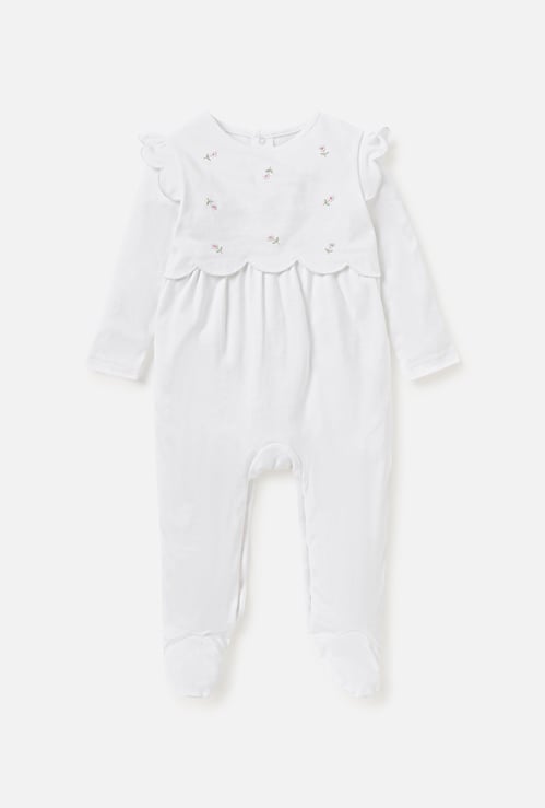 Giggles Floral Embroidered Closed Feet Sleepsuit with Button Closure