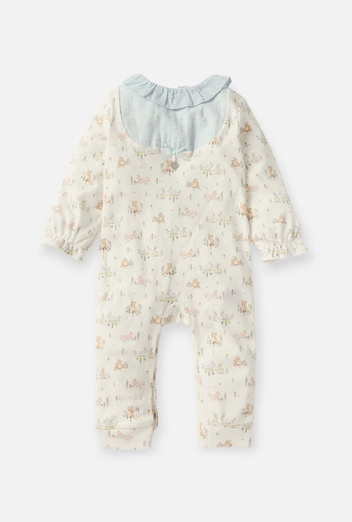 Giggles Printed Sleepsuit with Long Sleeves and Button Closure