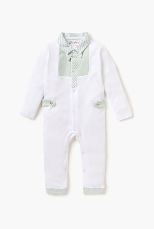 Giggles Printed Sleepsuit with Collared Neckline and Button Closure