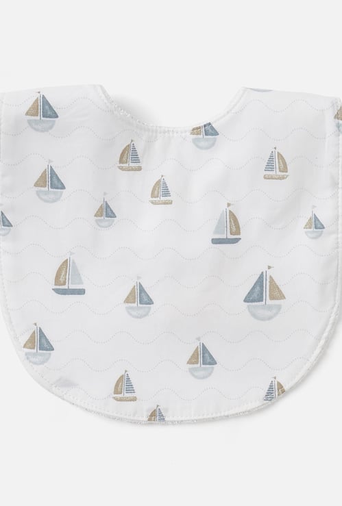 Giggles All-Over Sail Boat Print Bib with Snap Button Closure