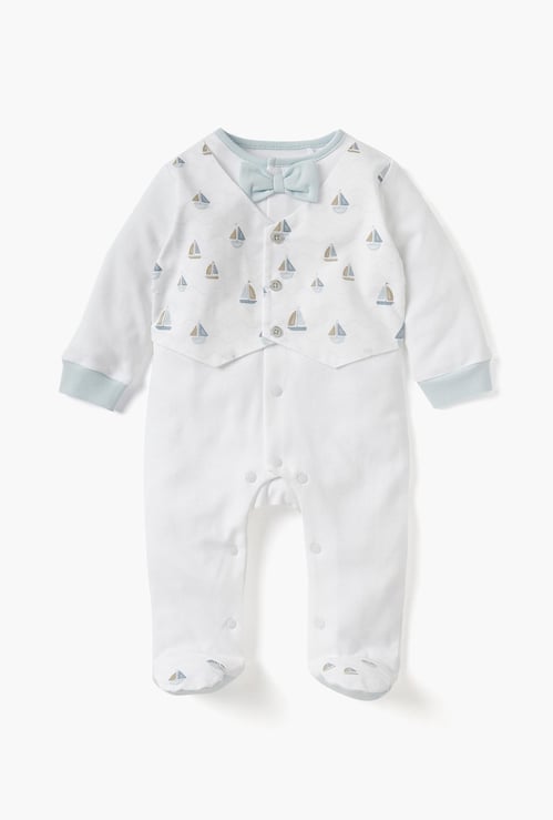 Giggles Sail Boat Print Closed Feet Sleepsuit with Long Sleeves