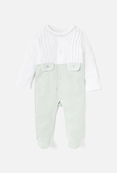 Giggles Colourblock Closed Feet Sleepsuit with Button Closure