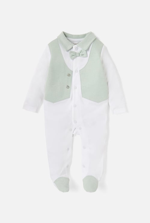 Giggles Colourblock Closed Feet Sleepsuit with Bow Detail and Button Closure
