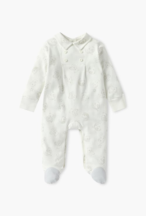 Giggles Bear Print Closed Feet Sleepsuit with Long Sleeves