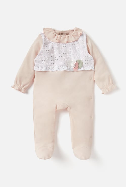 Giggles Panelled Closed Feet Sleepsuit with Long Sleeves