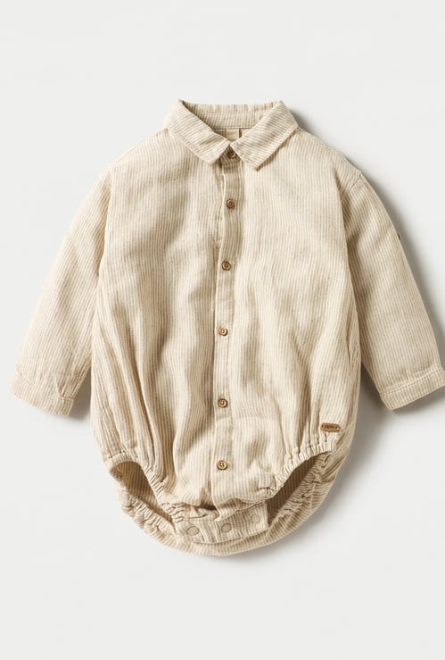 Giggles Striped Bodysuit with Collar and Long Sleeves