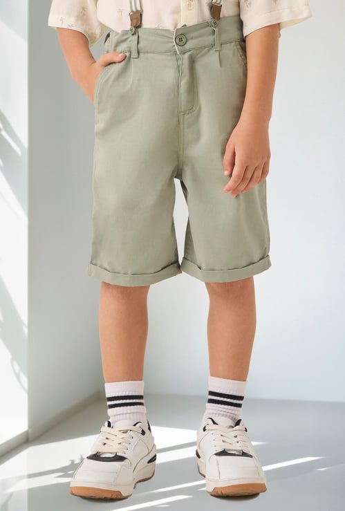 Juniors Solid Shorts with Suspenders