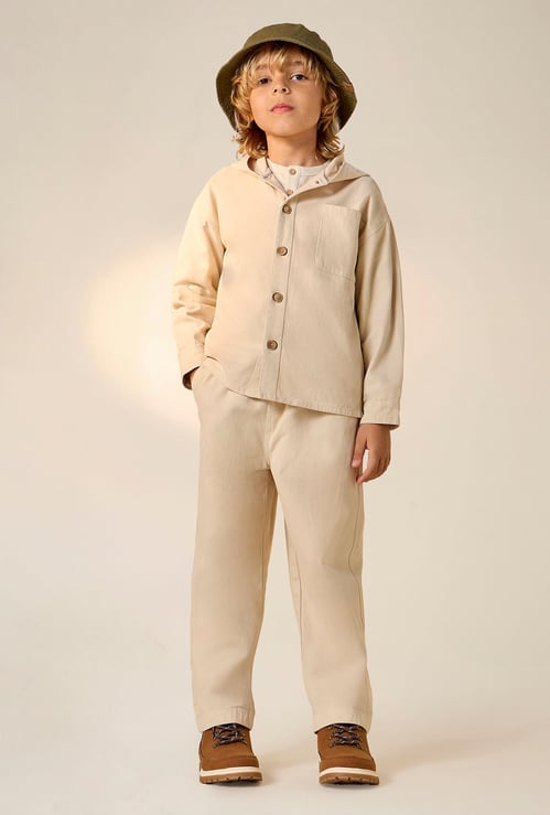 Juniors Solid Long Sleeve Hooded Shirt and Pants Set
