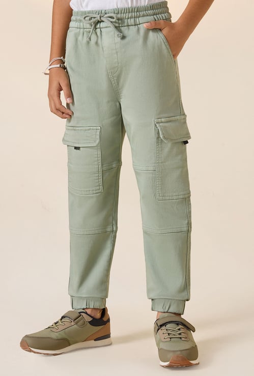 Juniors Solid Cargo Pants with Drawstring Closure