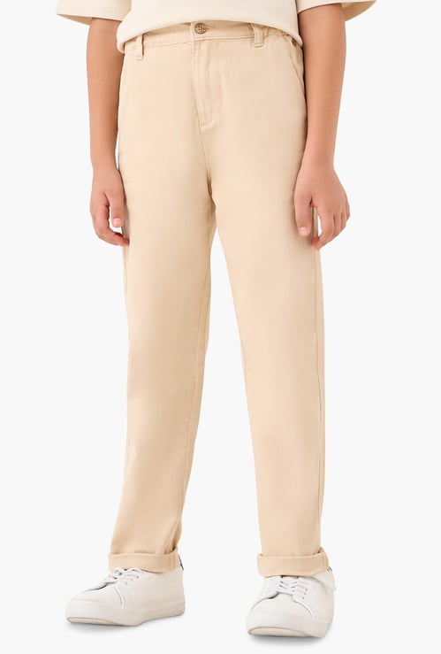 Juniors Solid Pants with Pockets and Button Closure