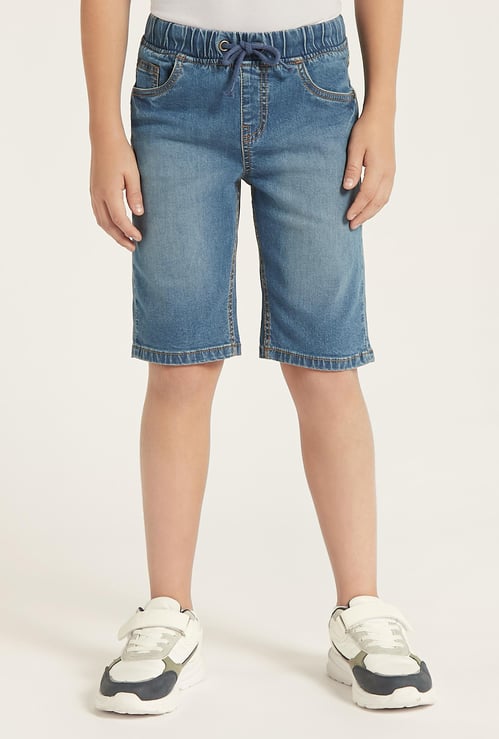 Juniors Washed Denim Shorts with Drawstring Closure