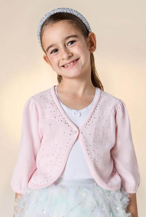 Juniors Embellished Cardigan with Button Closure