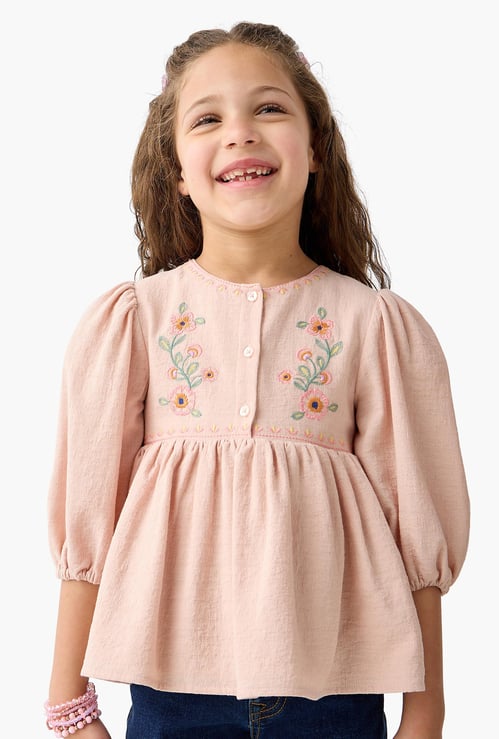 Juniors Embroidered Round Neck Empire Top