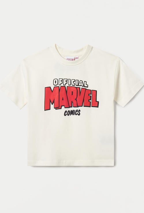Juniors Avengers Print Crew Neck T-shirt with Short Sleeves