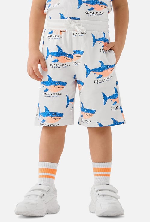 Juniors Shark Print Shorts with Drawstring Closure and Pockets