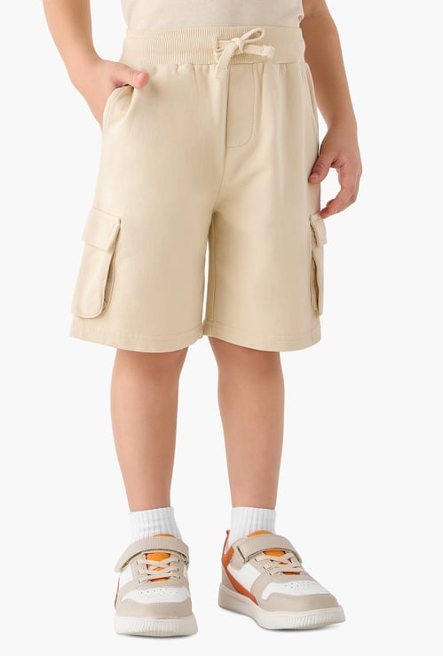 Juniors Solid Cargo Shorts with Drawstring Closure