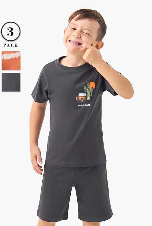 Juniors 3-Piece Printed Crew Neck T-shirt and Shorts Set