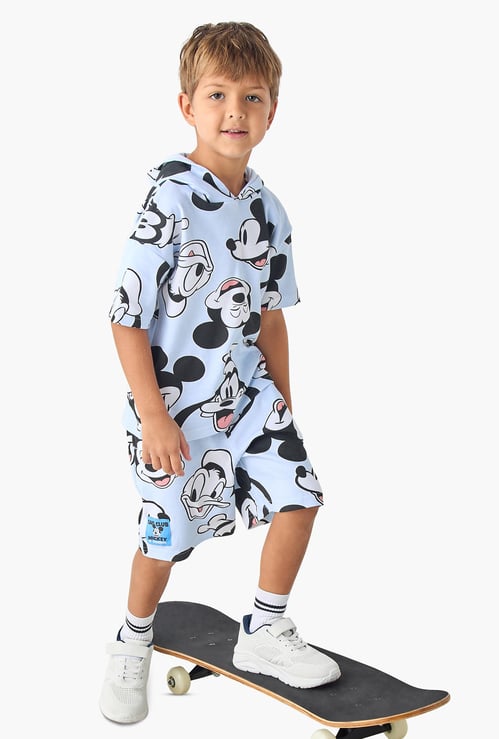 Juniors All-Over Mickey Mouse and Donald Duck Print Hoodie and Shorts Set
