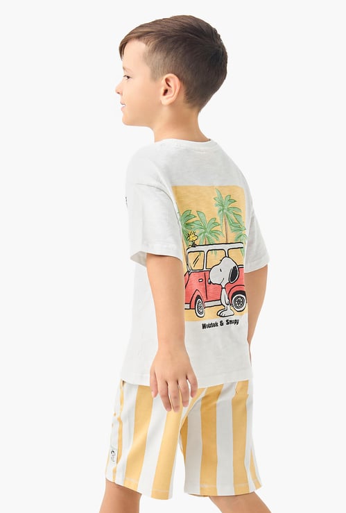 Juniors Snoopy Print Crew Neck T-shirt and Elasticated Shorts Set