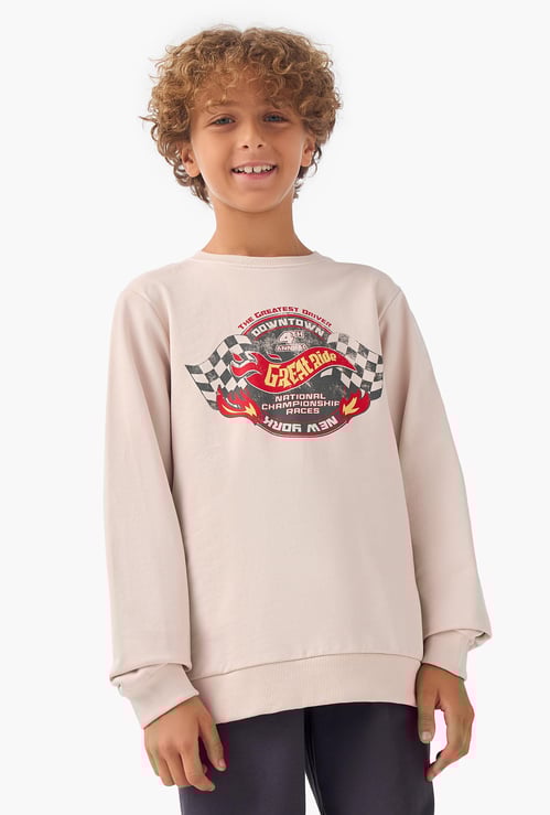 Juniors Graphic Print Pullover with Crew Neck and Long Sleeves