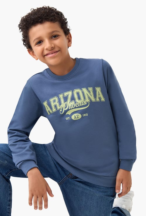 Juniors Printed Pullover with Crew Neck and Long Sleeves