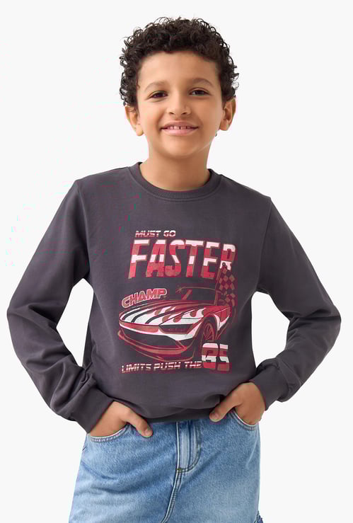 Juniors Printed Pullover with Crew Neck and Long Sleeves