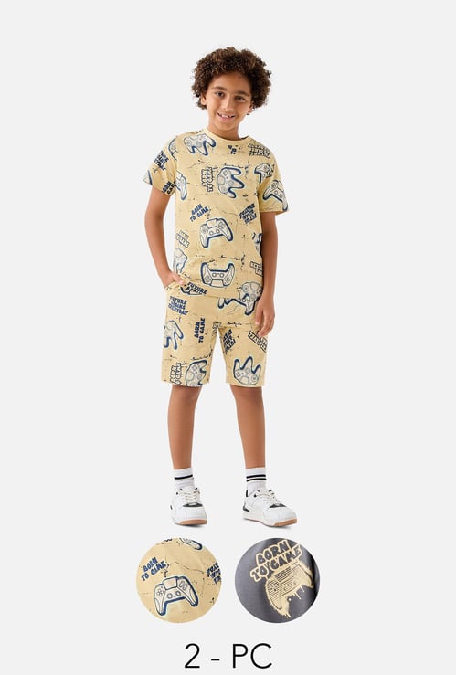Juniors Gamer Print 3-Piece T-shirts and Shorts Set