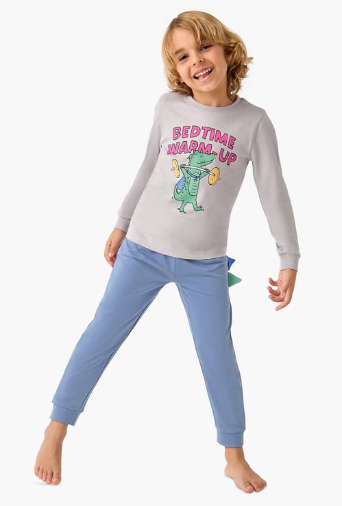 Juniors Dino Print T-shirt and Solid Pyjama Set