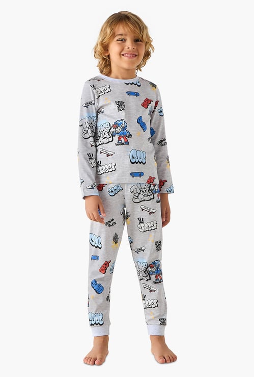 Juniors All-Over Graphic Print T-shirt and Pyjama Set