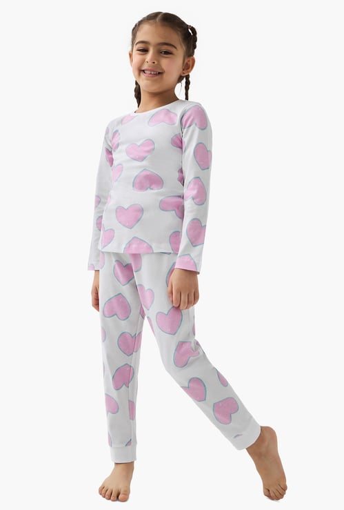 Juniors All-Over Heart Print T-shirt and Pyjama Set