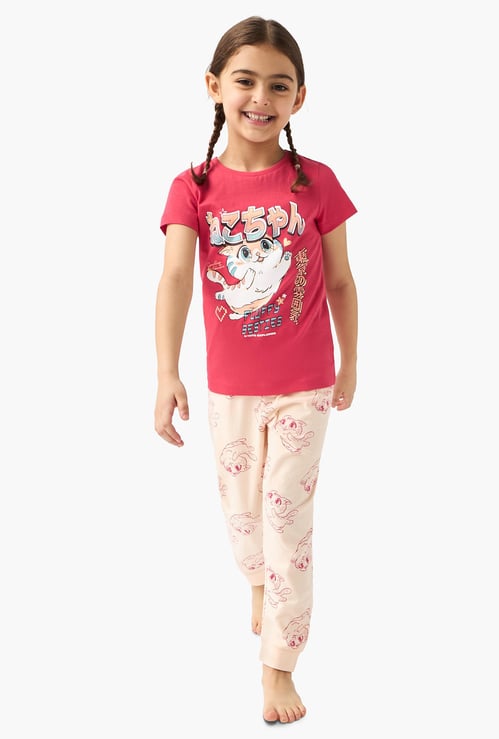 Juniors Printed T-shirt and Pyjama Set