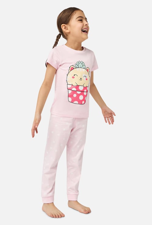 Juniors Printed T-shirt and Pyjama Set
