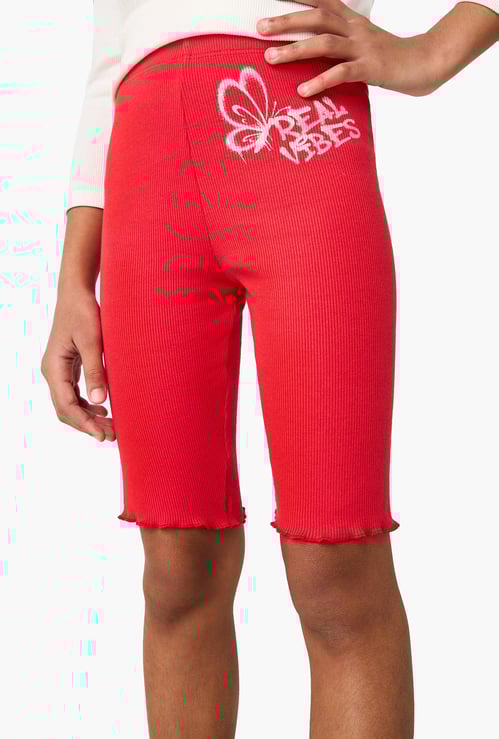 Juniors Printed Shorts with Elasticated Waistband and Lettuce Hem