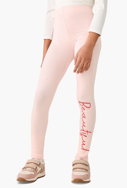 Juniors Typographic Print Leggings with Elasticated Waistband