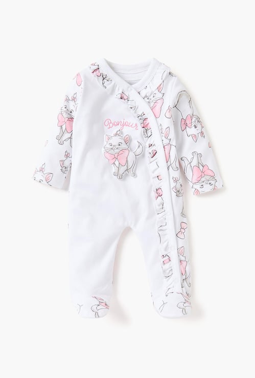 Marie Cat Print Closed Feet Sleepsuit with Frill Detail and Snap Button Closure