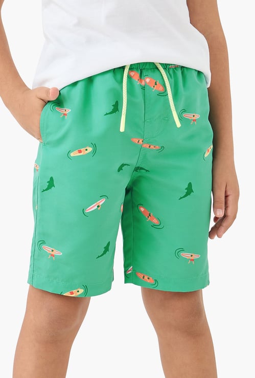 Juniors Graphic Print Swim Shorts with Pockets