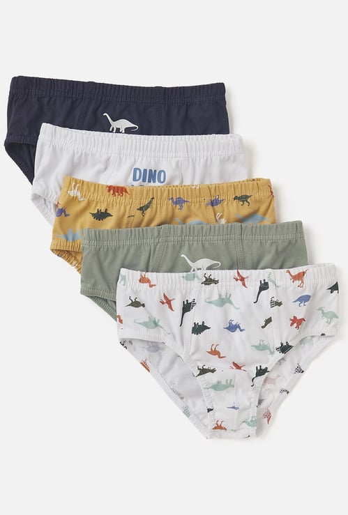 Juniors Dinosaur Print Briefs with Elasticated Waistband - Set of 5