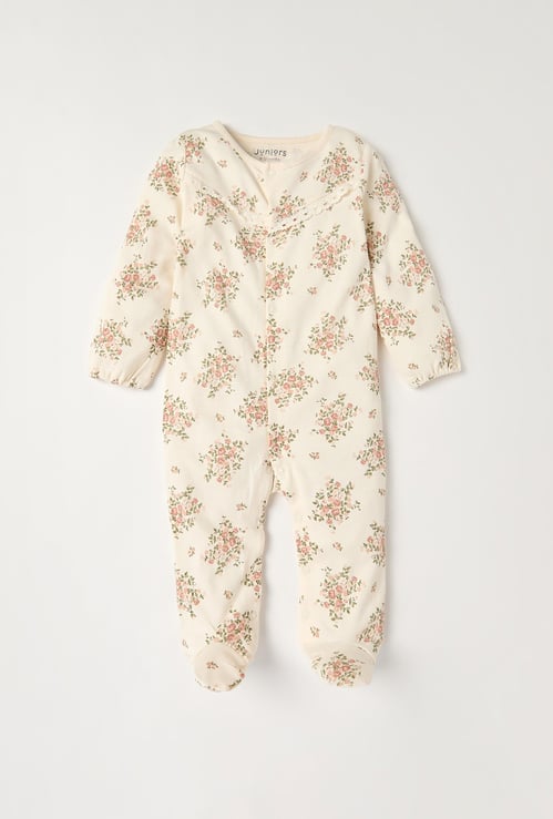 Juniors Floral Print Closed Feet Sleepsuit with Button Closure