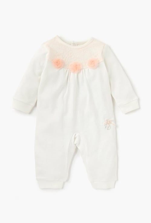 Giggles Flower Applique Sleepsuit with Button Closure