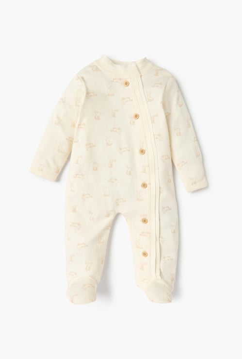 Giggles Bunny Print Closed Foot Sleepsuit with Button Closure