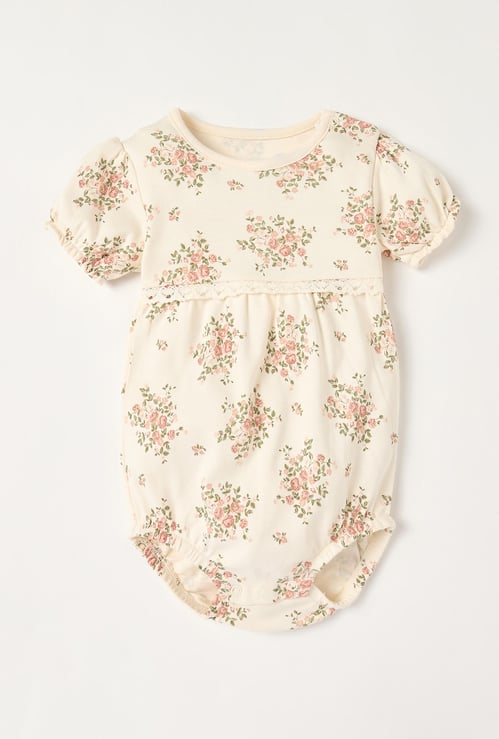 Juniors Floral Print Romper with Snap Button Closure