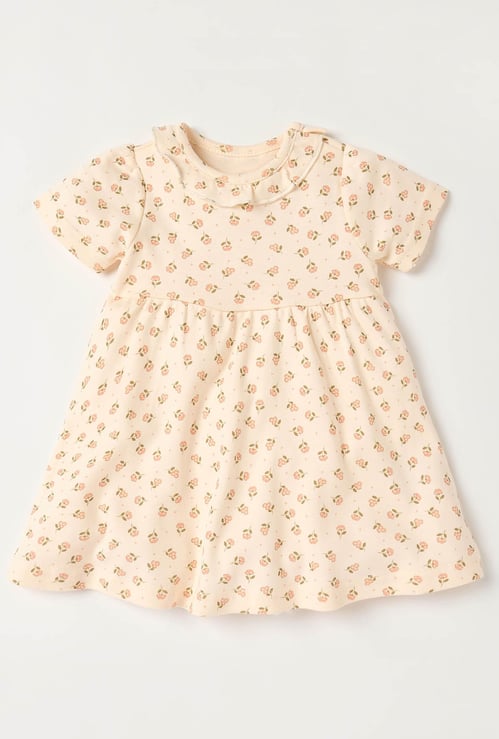 Juniors Floral Print A-line Dress with Short Sleeves