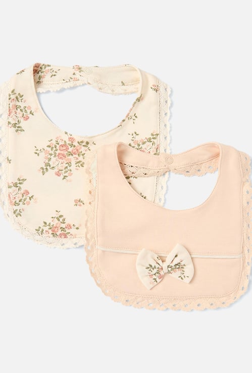 Juniors Floral Print Muslin Bib with Button Closure - Set of 2