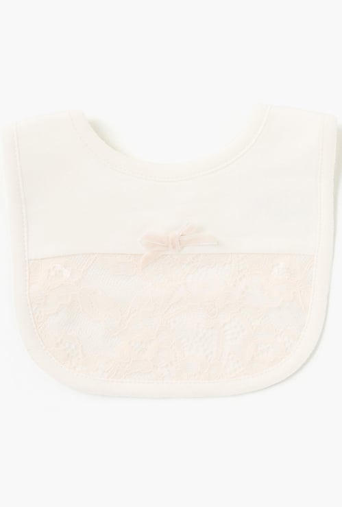 Giggles Lace Muslin Bib with Bow Detail and Button Closure