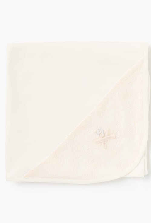 Giggles Lace Detail Receiving Blanket with Bow Applique - 70x70 cm