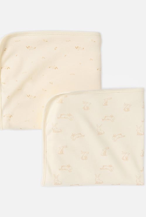 Giggles 2-Piece Bunny Print Receiving Blanket Set - 70x70 cm