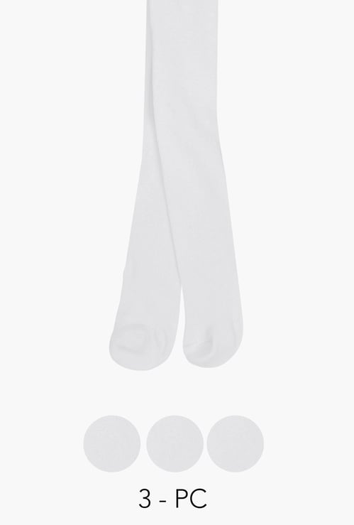 Juniors Solid Tights with Elasticised Waistband - Set of 3